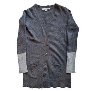 SM 100% Cashmere Sweater Cardigan Quiet Luxury Old Money Grey Button Long V Neck